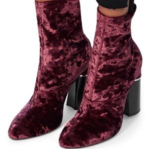3.1 Phillip Lim Kyoto Crushed Velvet Booties - Maroon Burgandy - Size 38